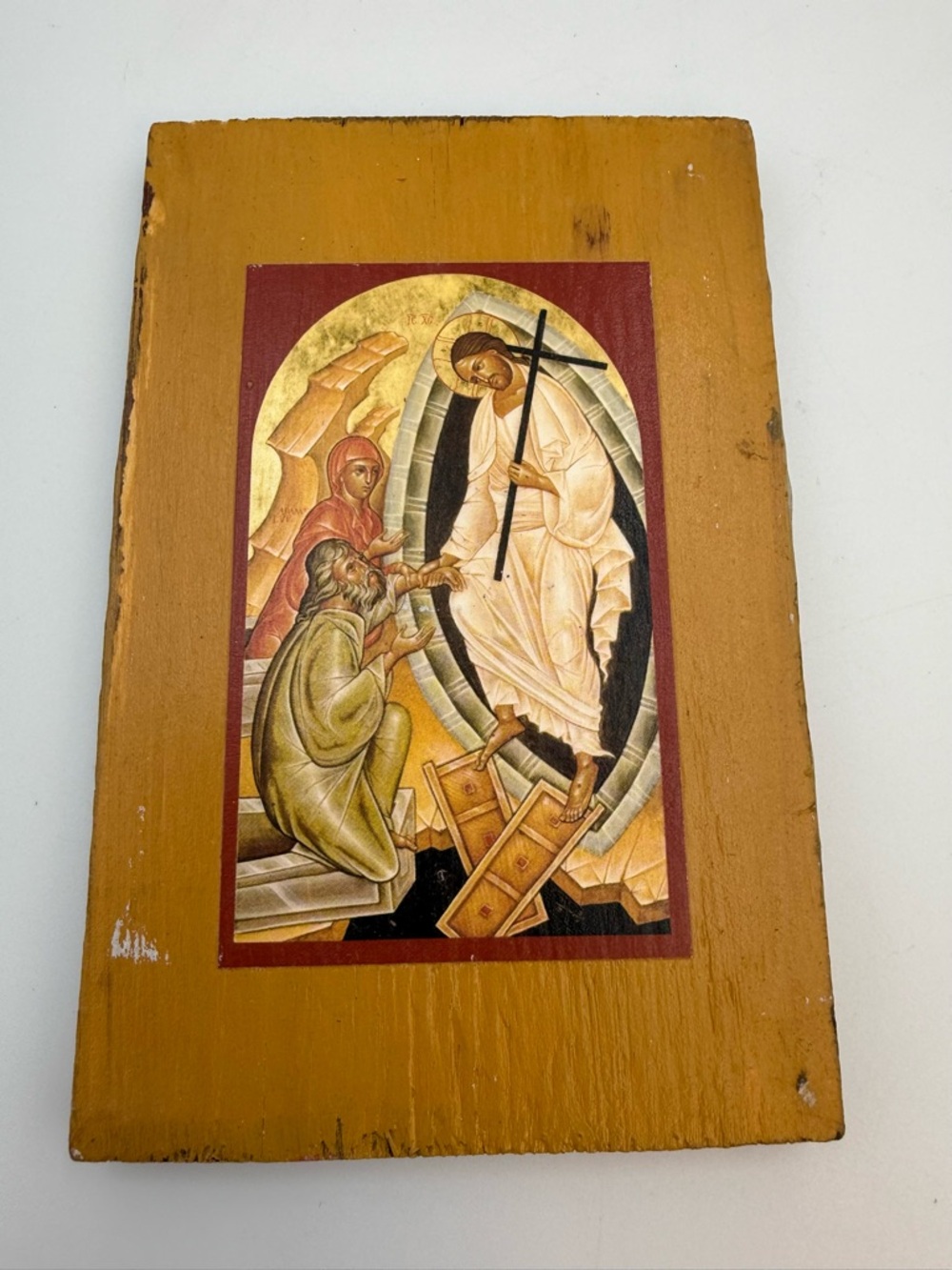 Vintage Icon Resurrection of Christ Wood Plaque 6x4 Inches